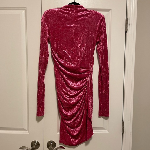 H&M Studio Velvet Pink Long Sleeve Dress Draped Velour - Picture 5 of 9